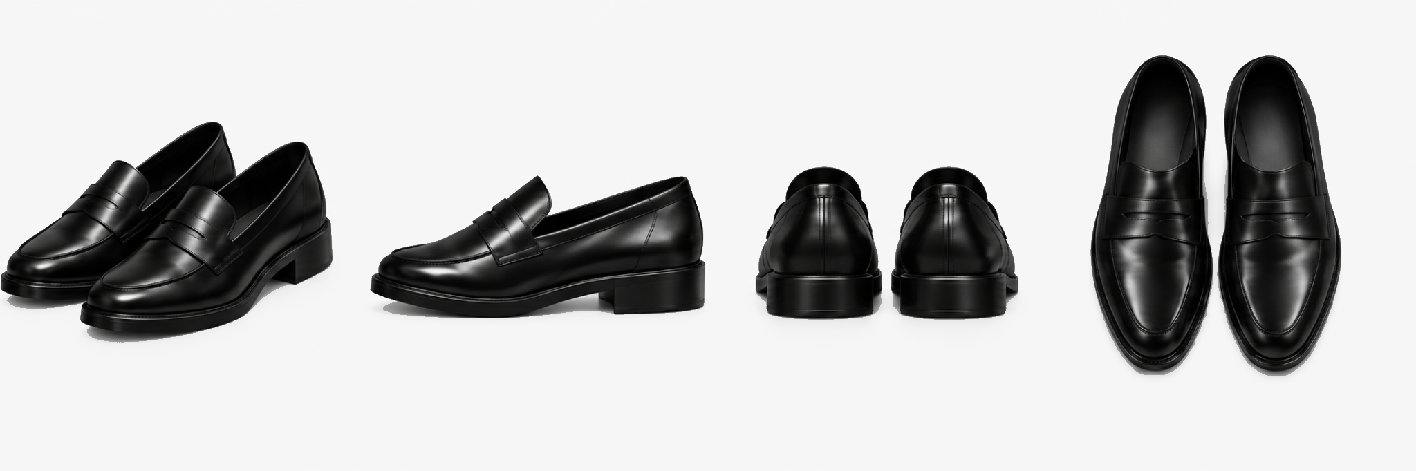Pair of black FSC uniform shoes shown from multiple angles