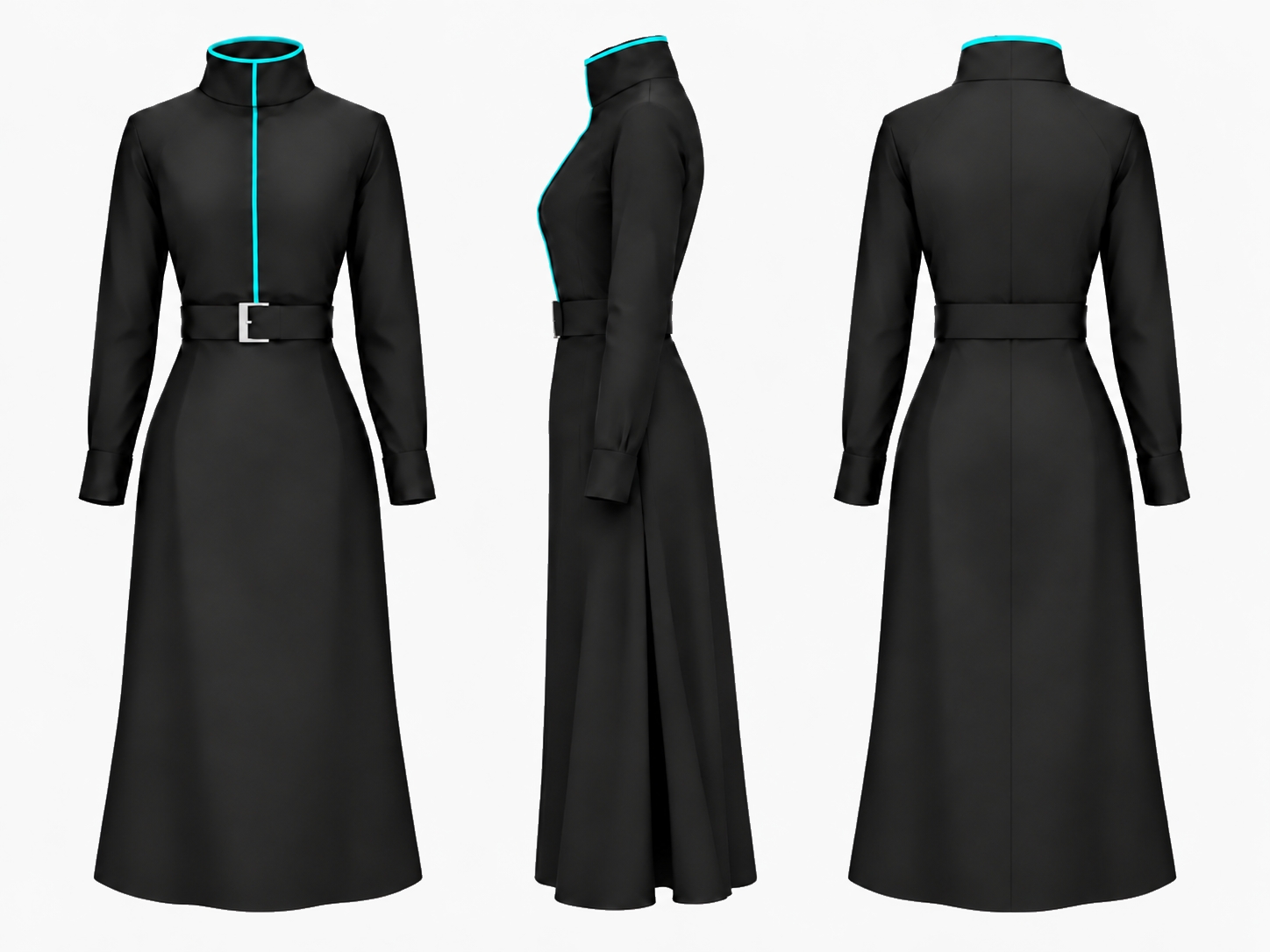 Female FSC dress uniform shown from the front, side, and back