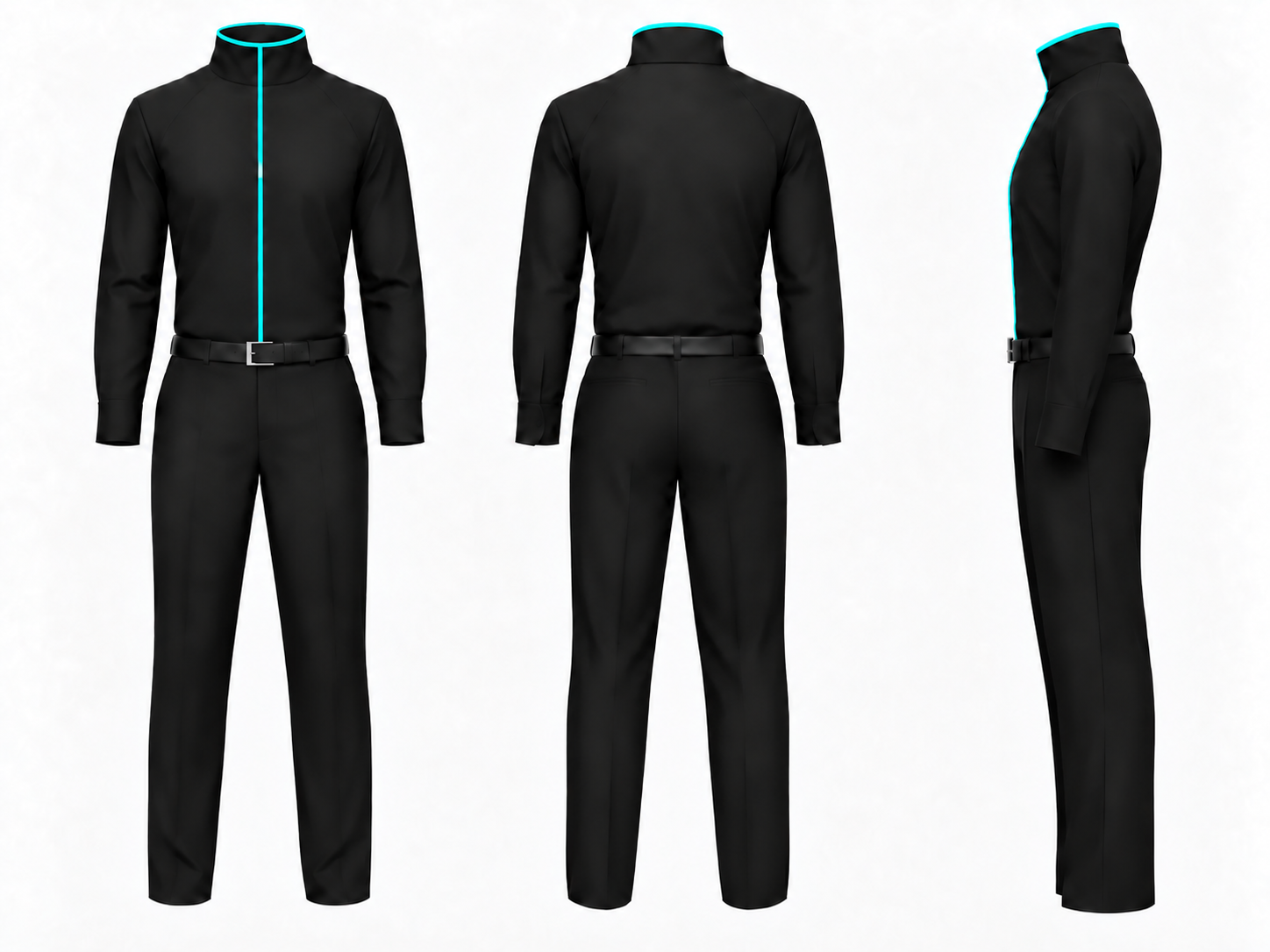 Male FSC uniform shown from the front, back, and side